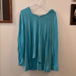 GreenTea Relaxed Asymmetrical Long Sleeve Blue Hoodie